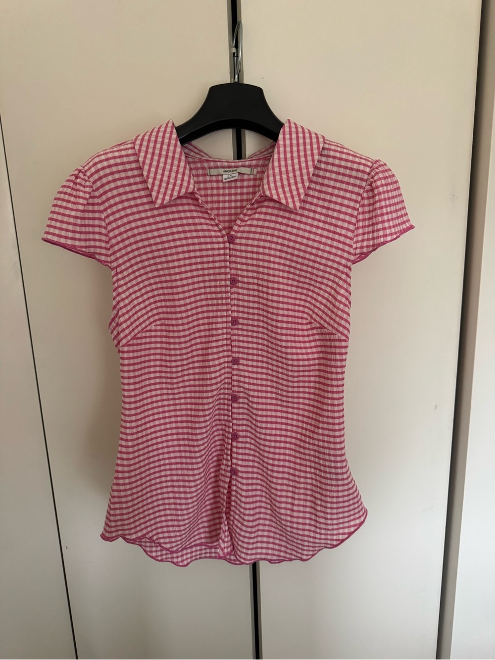 NWOT Kimchi Blue Pink Gingham Short-Sleeve Button-Down Top